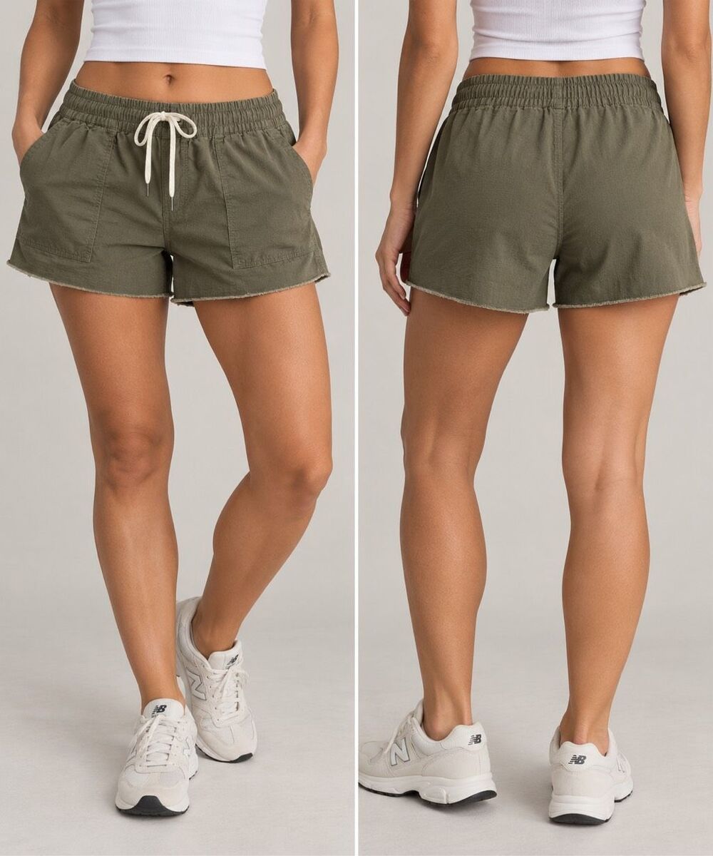 Vuori Women’s XL Olive Green Organic Cotton Utility Shorts Drawstring